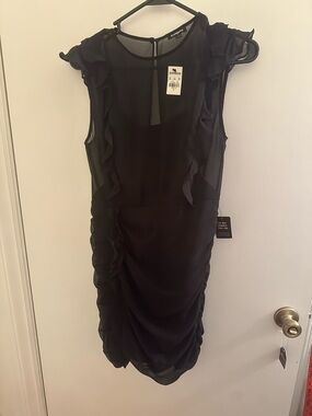 Express Black Ruffle Sheath Mini Dress